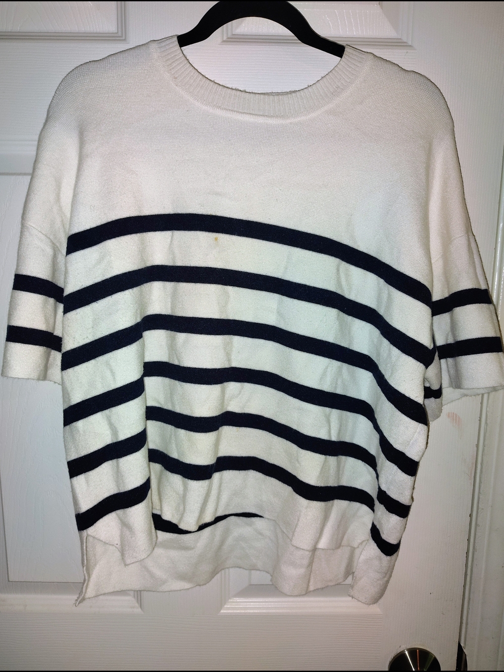 Sincerely Jules Cream and Navy Striped Knit Top
